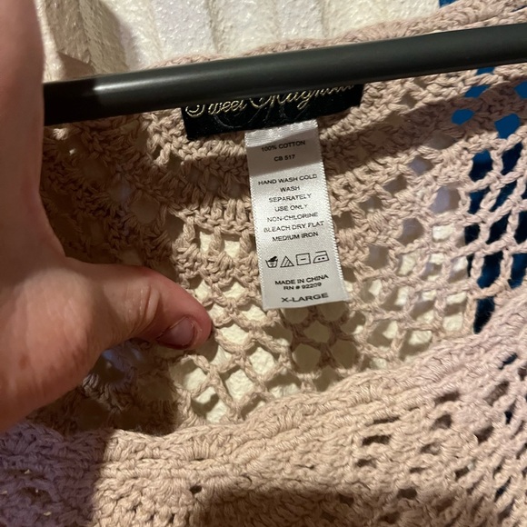 Sweet Magnolia Beige Crochet Cover Up Sz XL - Picture 4 of 8